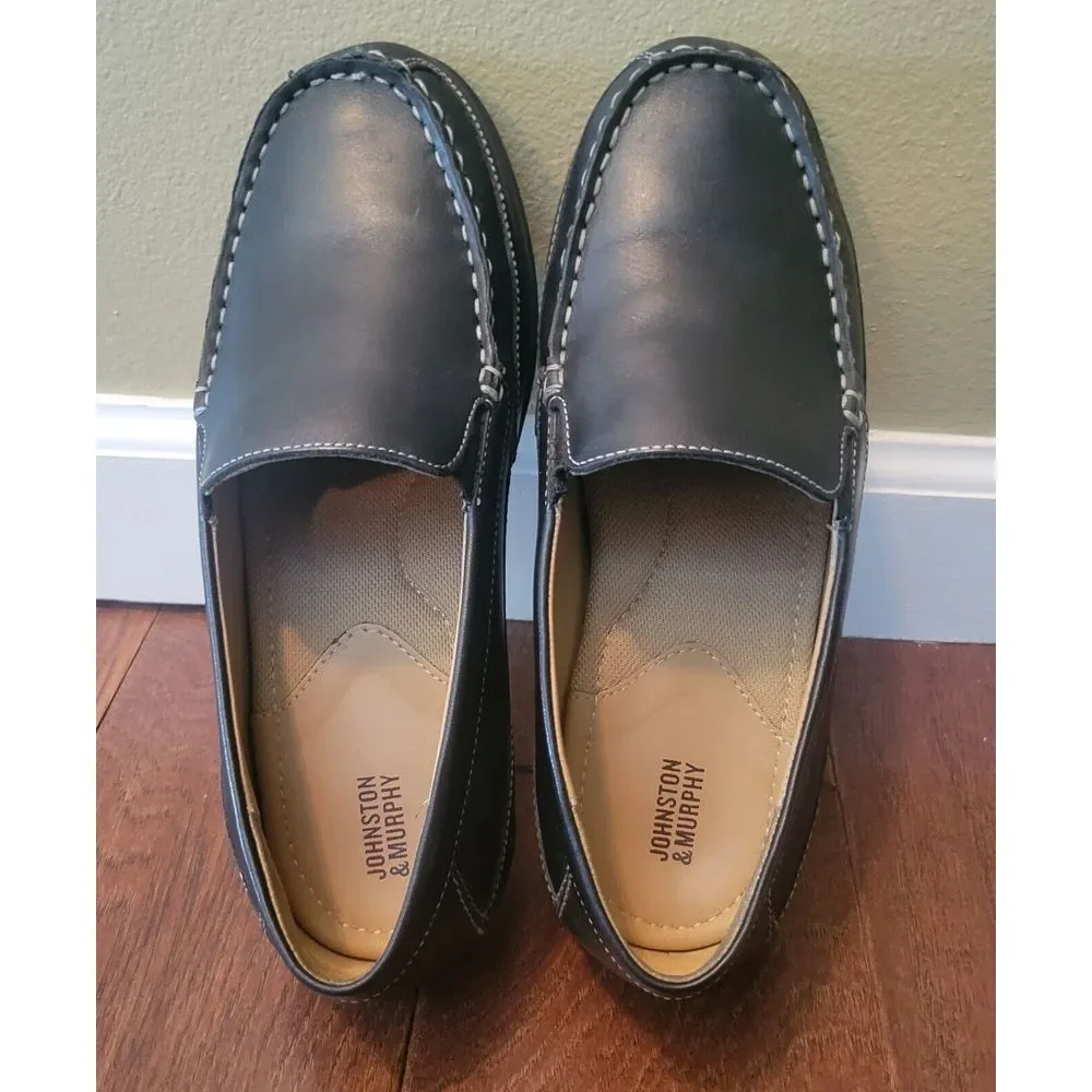 Johnston & Murphy Locklin Leather Venetian Slip-Ons Boy's Size 8.5‎ Black